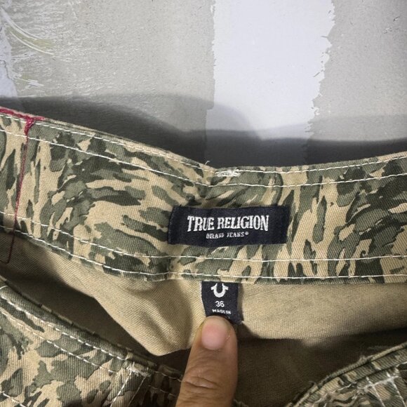 True Religion Camo Cargo Pants Mens Green Swirl Camo Utility Work Size 36 - Picture 13 of 16